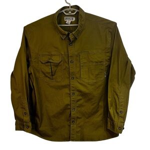 Outdoor Utility Work Shirt Olive Tech Cotton Stretch Button Down Duluth Trading